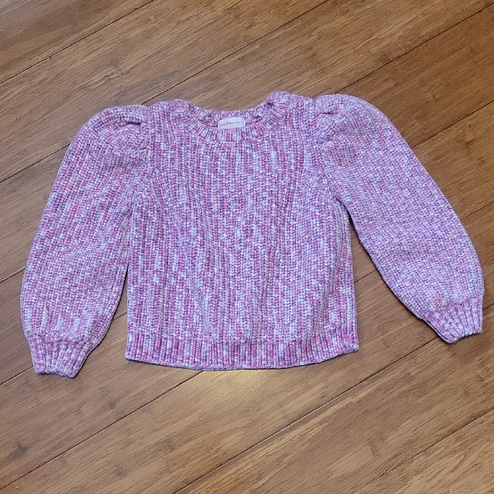 Design History Pink and White Puff Sleeve Sweater